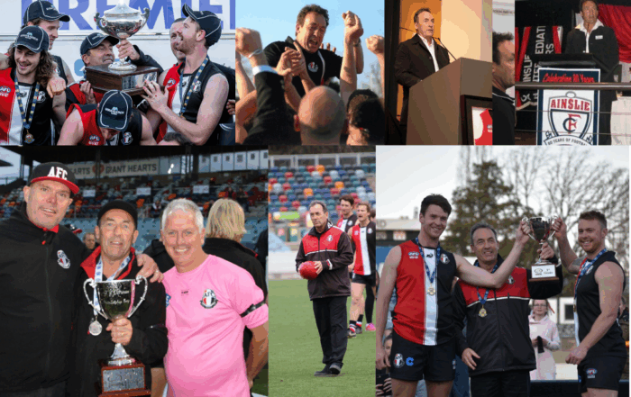 Multiple images: From left to right, top to bottom. Chris and other players holding up a trophy and wearing their medals. Chris wearing a club shirt and cheering alongside multiple other people. Chris standing at a podium and talking into a microphone. Different image of Chris standing at a podium and talking into a microphone. Chris and two others standing next to each other and holding a trophy. Chris standing on a field and preparing to kick a ball. Chris and two players each wearing a medal and holding a trophy.